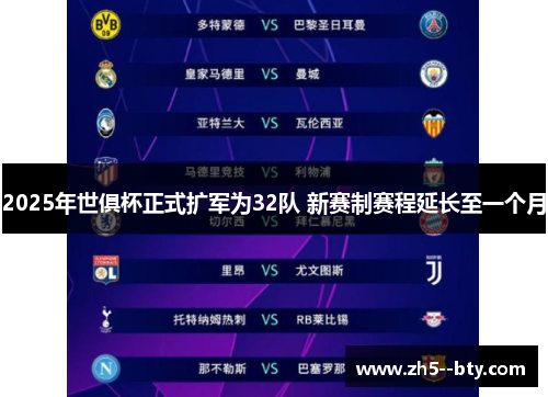 2025年世俱杯正式扩军为32队 新赛制赛程延长至一个月 2025年世俱杯正式扩军为32队 新赛制赛程延长至一个月