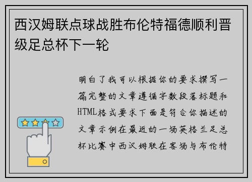 西汉姆联点球战胜布伦特福德顺利晋级足总杯下一轮 西汉姆联点球战胜布伦特福德顺利晋级足总杯下一轮